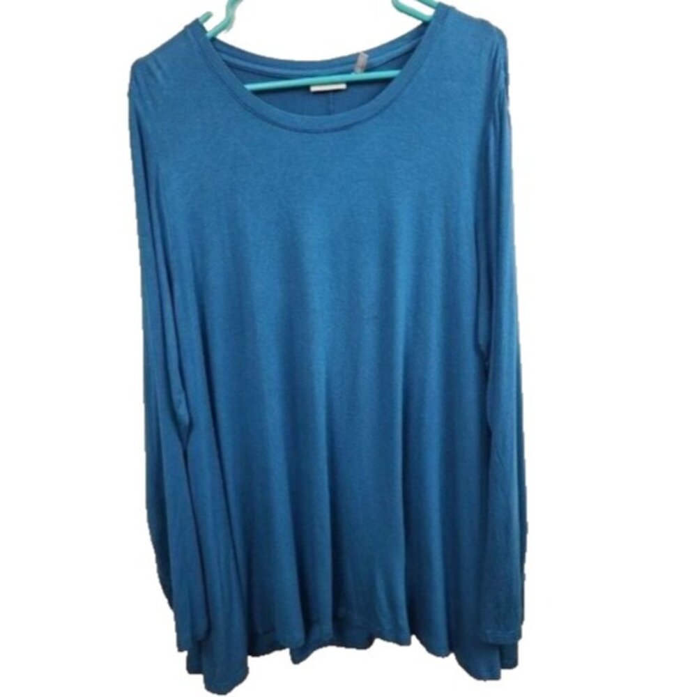 LOGO By Lori Goldstein Womens Lagenlook Tunic Top XL Teal Jersey Long Sleeve